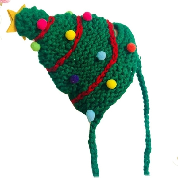 Hand Crafted crochet hat Christmas tree pet hat green & multicolored pump pumps - Picture 12 of 14